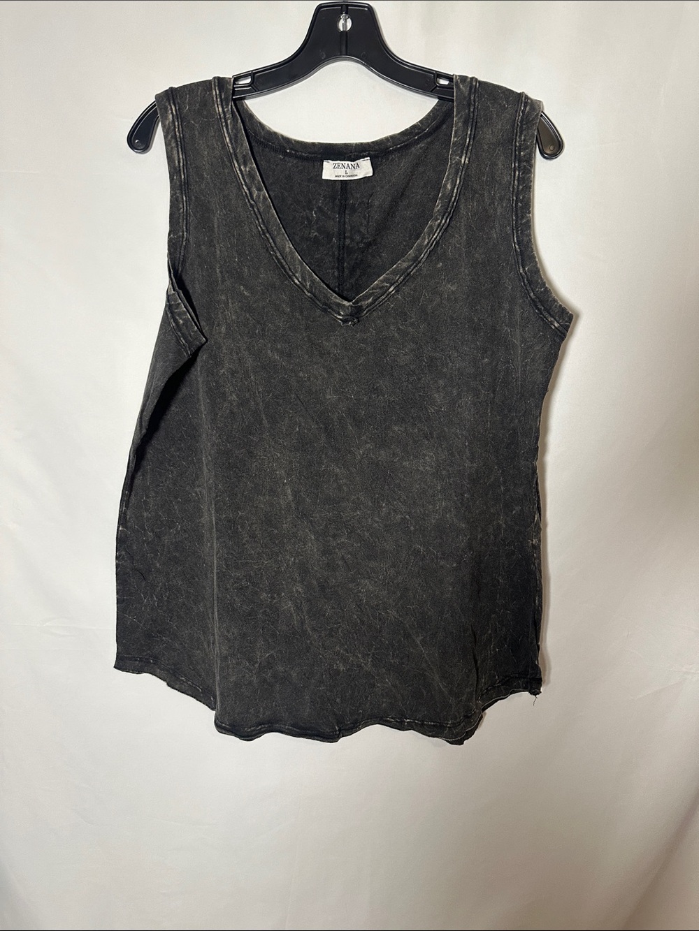 Zenana Outfitters Distressed Charcoal V-Neck Sleeveless Tank